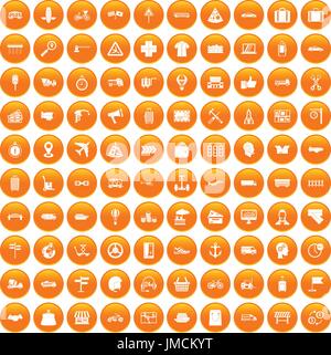 100 delivery icons set orange Stock Vector