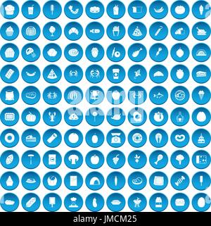 100 favorite food icons set blue Stock Vector