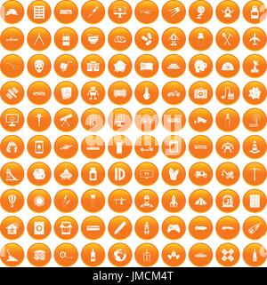 100 development icons set orange Stock Vector
