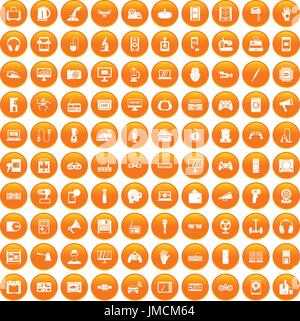 100 device app icons set orange Stock Vector