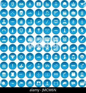 100 film icons set blue Stock Vector