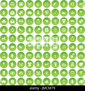 100 love icons set green Stock Vector