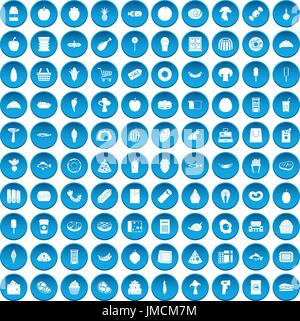 100 food shopping icons set blue Stock Vector