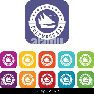 Columbus Day icons set Stock Vector