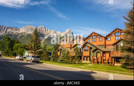 On the streets of Canmore in canadian Rocky Mountains. Stock Photo