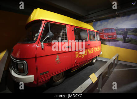 Embargoed to 0001 Friday July 28 A Dodge Hi-Line Postbus, 1983, used to carry meat, milk and prescriptions as well as passengers and post as it travelled the Canterbury-Crundale route in rural Kent, on display during a preview of the Postal Museum in London. Stock Photo