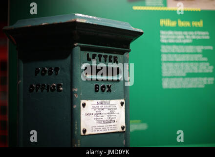 Embargoed to 0001 Friday July 28 A Channel Islands Pillar Box, 1852-53, on display during a preview of the Postal Museum in London. Stock Photo