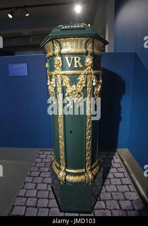 Embargoed to 0001 Friday July 28 A Queen Victoria 'London Ornate' Pillar Box, 1857-59, on display during a preview of the Postal Museum in London. Stock Photo