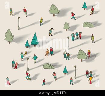 People walk in city park isolate Stock Vector