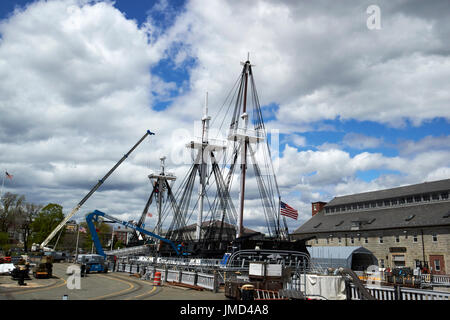 USS Constitution in dry dock Charlestown navy yard Boston USA Stock Photo