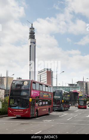 Three buses in Birmingham City Centre Stock Photo