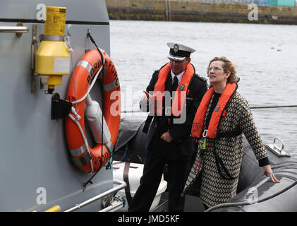 Head of Border Force Maritime Gordon Scarratt with Home Secretary Amber Rudd as she visits Troon to see one of Border Force's new coastal patrol vessels (CPV) in action. Stock Photo