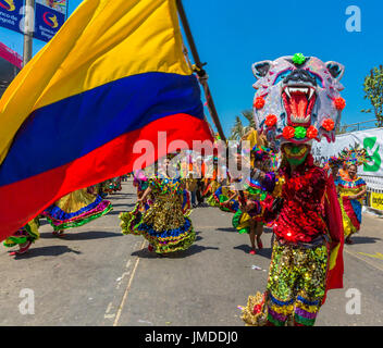 Barranquilla , Colombia  - February 26, 2017 : people participating at the parade of the carnival festival of  Barranquilla Atlantico Colombia Stock Photo