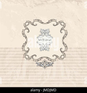 Floral vintage poster design with frame and copy space. Patern in retro victorian style. Picture frame or card  with place for text. Perfect for greet Stock Photo