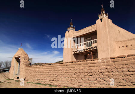 San Jose de Gracia Catholic Church in Las Trampas is one of the historic highlights along the scenic High Road to Taos in the north part of New Mexico Stock Photo