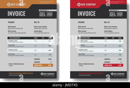 Set of Invoice template sample with trendy minimalism design. Stock Vector