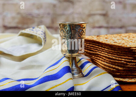 Pesah celebration concept jewish Passover holiday Pesach Matza Stock Photo