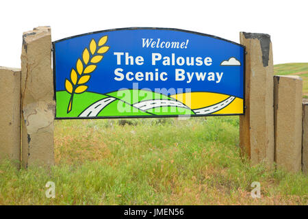 Byway entrance sign, Palouse Scenic Byway, Whitman County, Washington Stock Photo