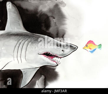 Big shark and small fish Stock Photo