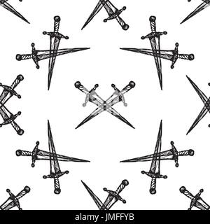 Seamless pattern Crossed swords on white background . Seamless pattern can be used for wallpaper, pattern fills, web page backgrounds, surface texture Stock Vector