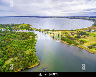 Aerial view of Jones Bay at Gippsland Lakes Reserve, Victoria, Australia. Typical Australian Landscape Stock Photo