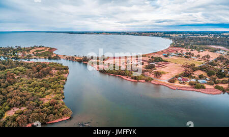 Aerial panoramic view of Jones Bay at Gippsland Lakes Reserve, Victoria, Australia Stock Photo