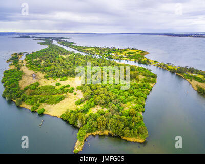 Aerial view of Silt Jetties at Gippsland Lakes Reserve, Victoria, Australia Stock Photo