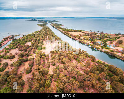 Aerial view of Mitchell River Silt Jetties, Gippsland, Australia Stock Photo