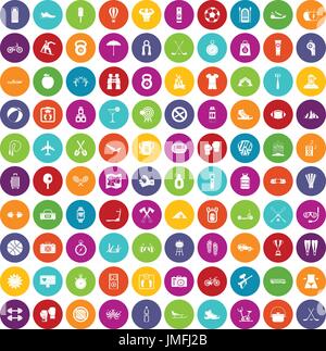 100 active life icons set color Stock Vector