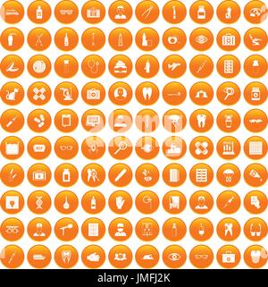 100 doctor icons set orange Stock Vector