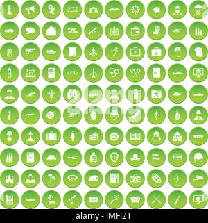 100 military icons set green Stock Vector