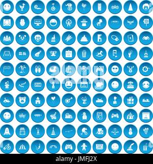 100 funny icons set blue Stock Vector
