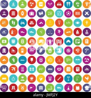 100 activity icons set color Stock Vector