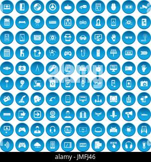 100 gadget icons set blue Stock Vector