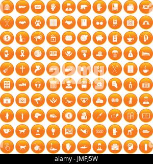 100 donation icons set orange Stock Vector