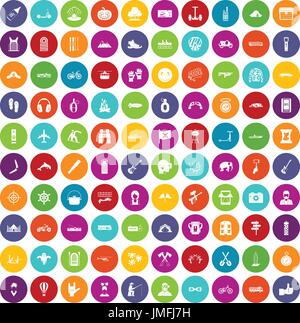 100 adventure icons set color Stock Vector