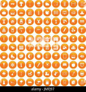 100 drawing icons set orange Stock Vector