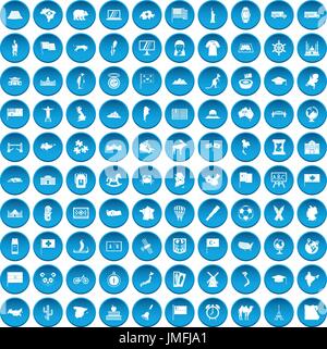 100 geography icons set blue Stock Vector