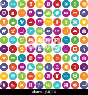 100 alarm clock icons set color Stock Vector