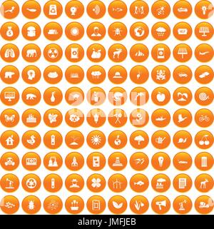 100 eco care icons set orange Stock Vector