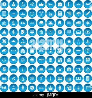 100 government icons set blue Stock Vector