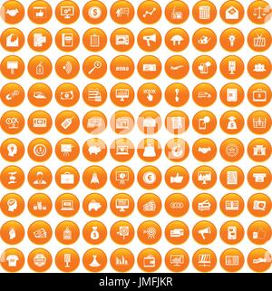 100 e-commerce icons set orange Stock Vector
