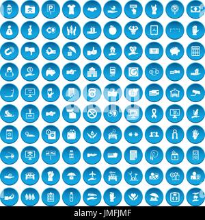100 hand icons set blue Stock Vector