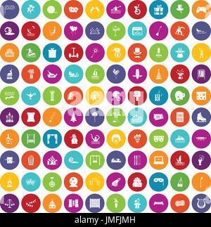 100 amusement icons set color Stock Vector