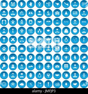 100 handshake icons set blue Stock Vector