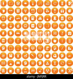 100 education icons set orange Stock Vector