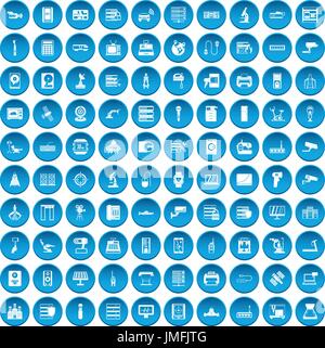 100 hardware icons set blue Stock Vector