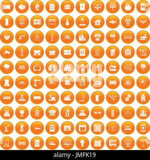 100 electrical engineering icons set orange Stock Vector