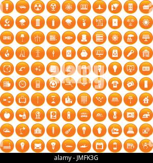 100 electricity icons set orange Stock Vector
