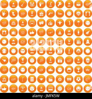 100 emotion icons set orange Stock Vector